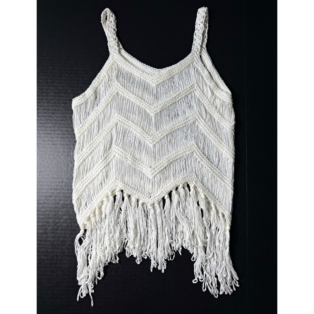 White 100% Cotton Macrame Fringe Tank Top Boho Festival Crochet Thailand